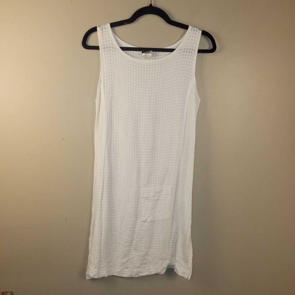 Wear Abouts White Linen Rayon Sleeveless Dress Small Textured Gauze Pocket Midi